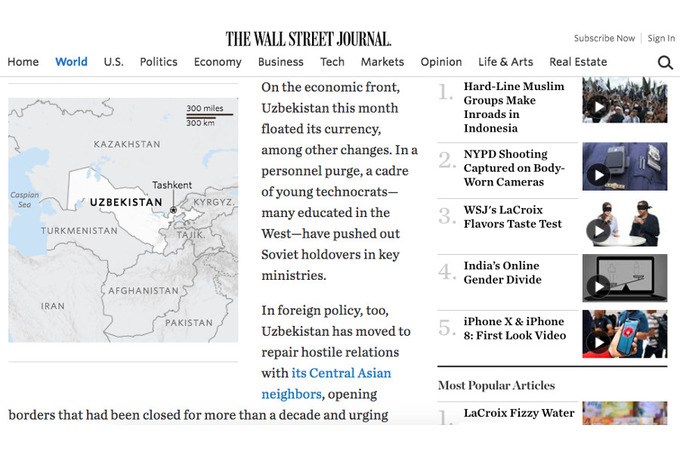 WSJ O‘zbekistondagi islohotlarga bag‘ishlangan maqolani e’lon qildi