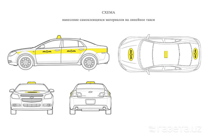 Такси белгиларини ёпиштириш схемаси.