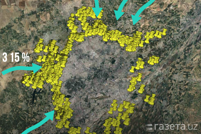 Toshkent atrofidagi issiqxonalarning joylashuvi.